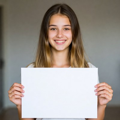 Teen girl holding blank sign