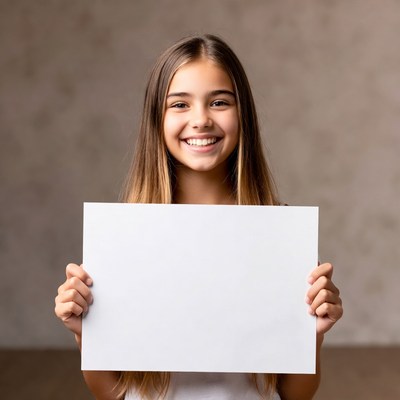 Girl holding blank white sign