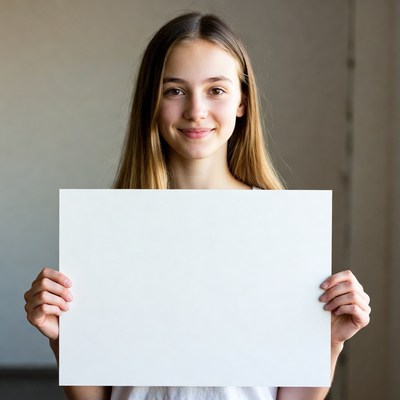 Teen girl holding blank sign