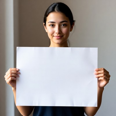 Asian woman holding blank sign