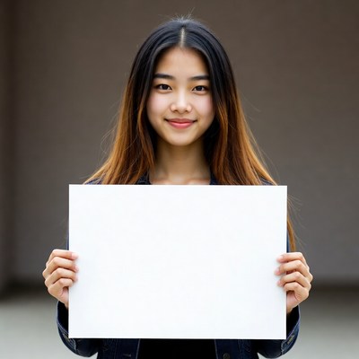 Asian girl holding blank sign