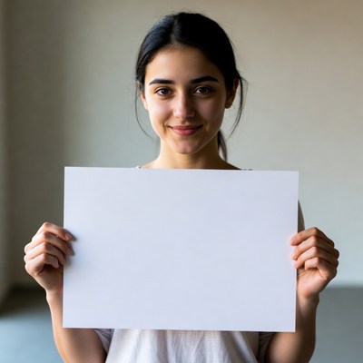 Young woman holding blank sign