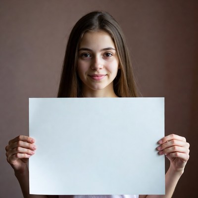 Teen girl holding blank sign