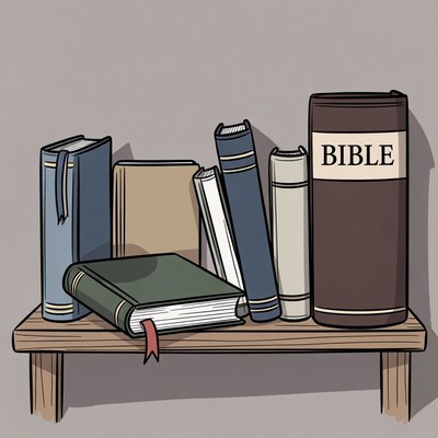 Bookshelf with Bible and books