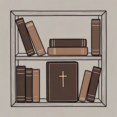 Bookshelf with Bible and cross