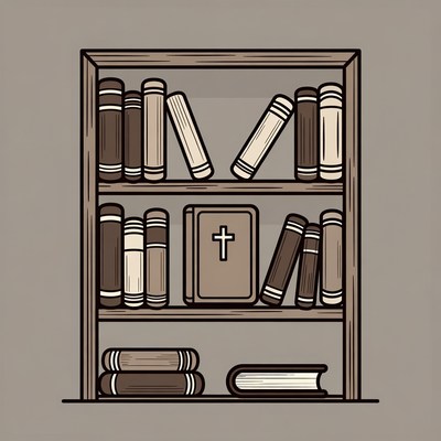 Bookshelf with Bible and Cross