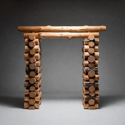 Log Wood Archway on Gray Background