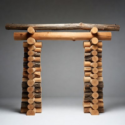 Log Wood Archway on White Background