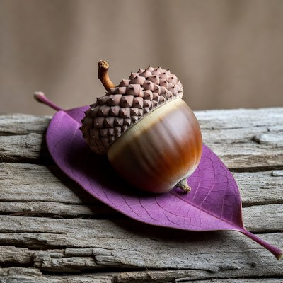 Acorn on Purple Leaf