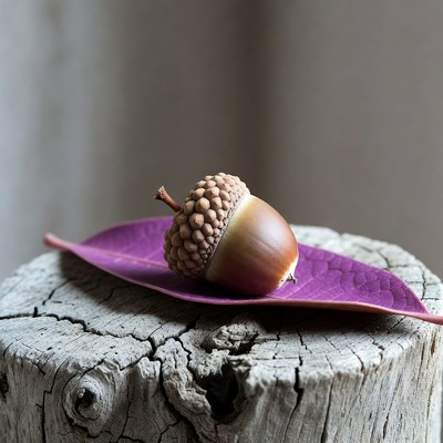 Acorn on Purple Leaf