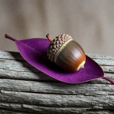 Acorn on Purple Leaf