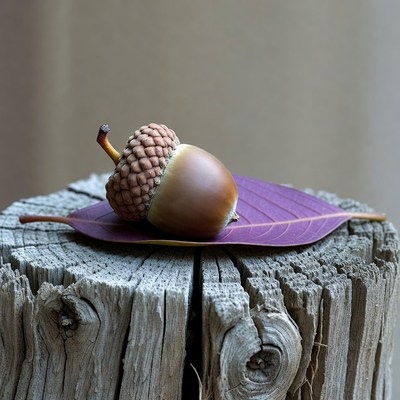 Acorn on Purple Leaf