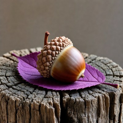 Acorn on Purple Leaf