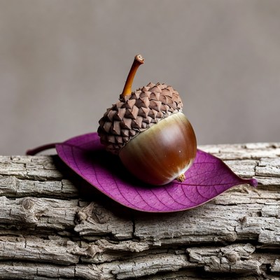 Acorn on Purple Leaf