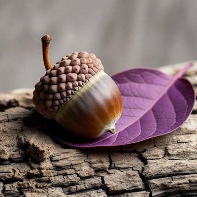 Acorn on Purple Leaf