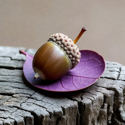 Acorn on Purple Leaf