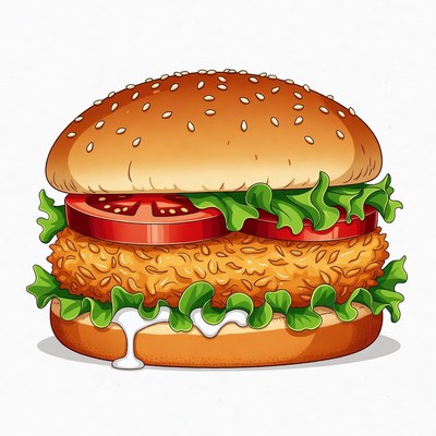 Chicken Burger with Lettuce and Tomato