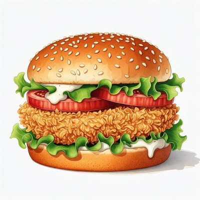 Chicken Burger with Lettuce and Tomato