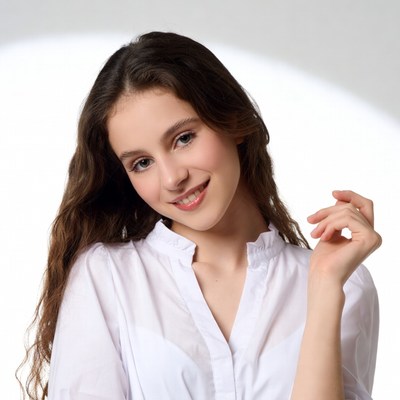 Smiling young woman with wavy brown hair