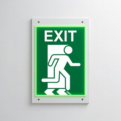 Glowing Green Exit Sign with Running Man