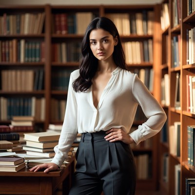 Woman standing in library with books