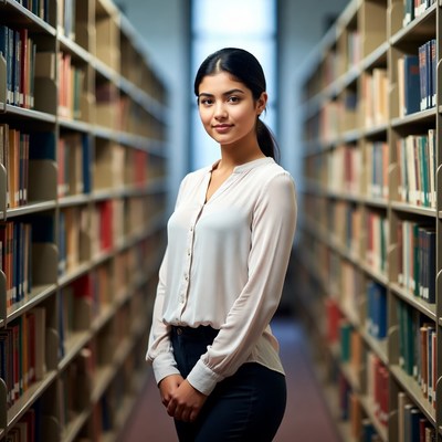Young woman standing in library