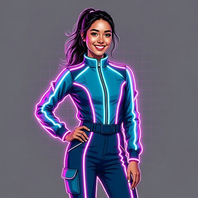 Asian woman in neon tracksuit
