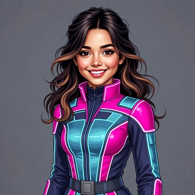 Smiling woman in pink futuristic jacket