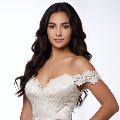 Latina woman in white lace wedding dress