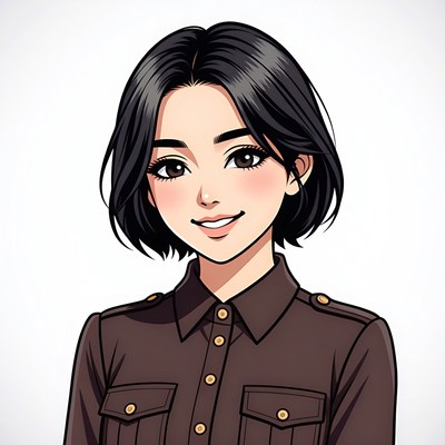 Smiling Asian woman in brown uniform