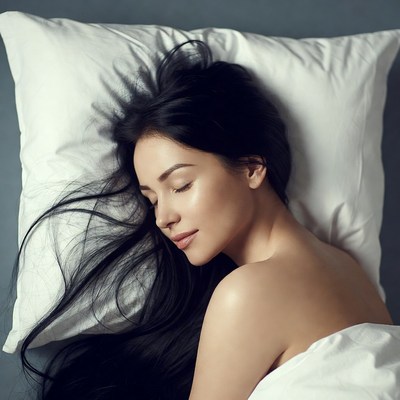 Beautiful Asian woman sleeping on pillows