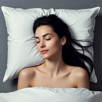 Beautiful woman sleeping on pillows