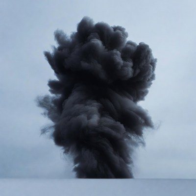 Massive black smoke plume rising