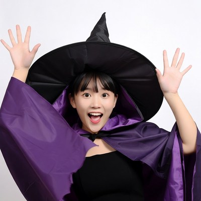Asian girl in witch costume