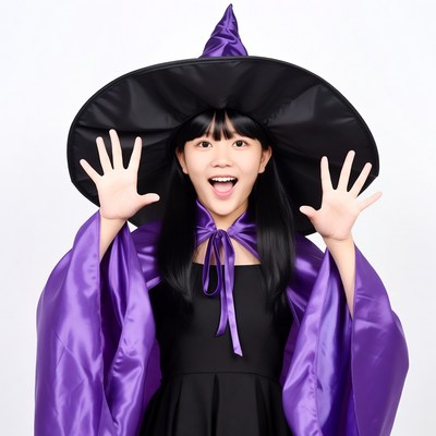 Asian girl in witch costume