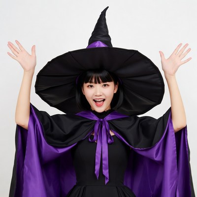 Asian woman in witch costume