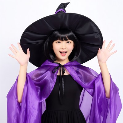 Asian girl in witch costume
