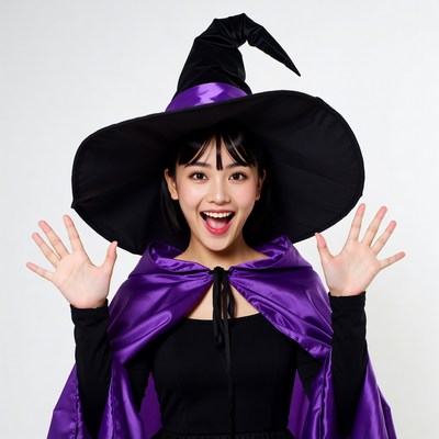 Asian woman in witch costume