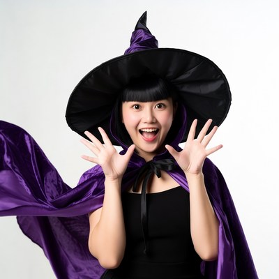 Asian woman in witch costume
