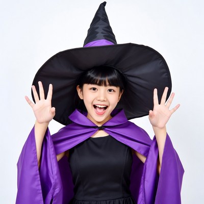Asian girl in witch costume