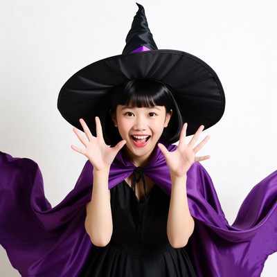 Asian girl in witch costume