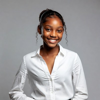 Smiling African-American girl in white shirt