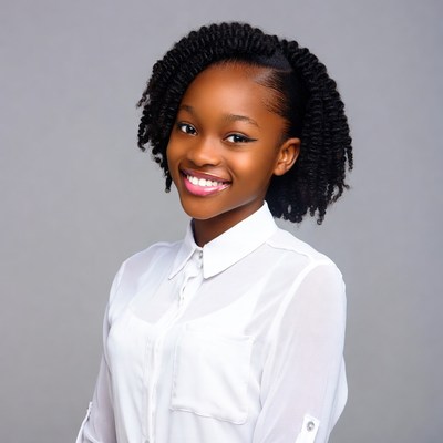 Smiling African-American girl in white shirt