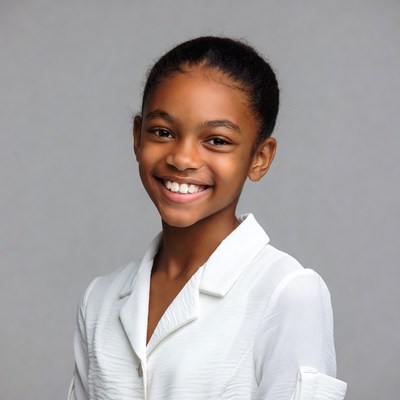 Smiling African-American girl in white blouse