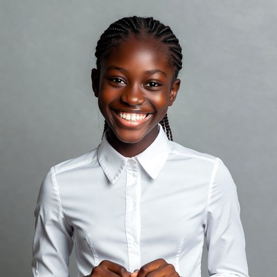 Smiling African girl in white shirt