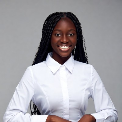 Smiling African woman in white shirt