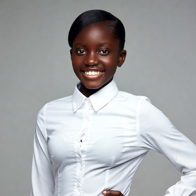 Smiling African-American woman in white shirt