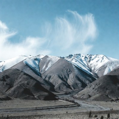 Snow-capped Mountains in Desert Valley