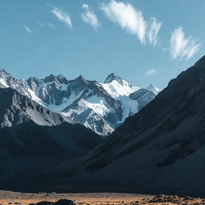 Snowy Mountain Peaks Under Blue Sky