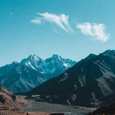 Snowy Mountain Peaks with Valley